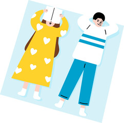 couple lay on the picninc mat