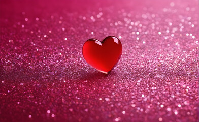 A small red heart on a sparkling soft pink background. Generative AI