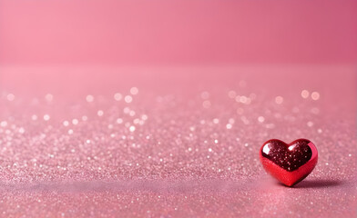 Obraz premium A small red heart on a sparkling soft pink background. Generative AI
