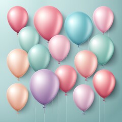 Fototapeta na wymiar Set of round helium balloons in soft pastel colors, Festive decorative element in realistic 3d design. Decor for Valentine's day, wedding and birthday
