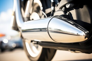 detail of a motorcycle exhaust pipe with chrome reflections