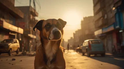 Foto op Plexiglas a portrait of street dog on the morning time, urban resilience, animal welfare © Yash