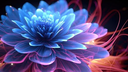neon trails gracefully forming the intricate and vibrant shape of a flower, contemporary projects, digital displays