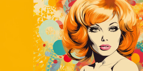 Retro style beauty poster illustration with a bold make up and colorful backdrop