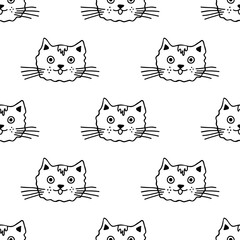 Seamless pattern with cat muzzle doodle for decorative print, wrapping paper, greeting cards, wallpaper and fabric