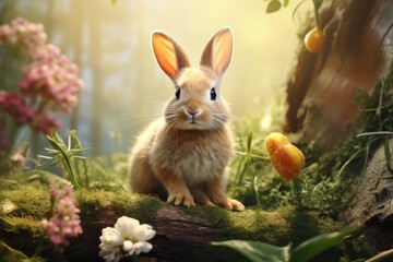 Fototapeta na wymiar colorful background rabbit on spring grass
