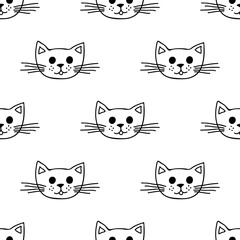 Seamless pattern with cat muzzle doodle for decorative print, wrapping paper, greeting cards, wallpaper and fabric