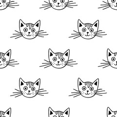 Obraz premium Seamless pattern with cat muzzle doodle for decorative print, wrapping paper, greeting cards, wallpaper and fabric