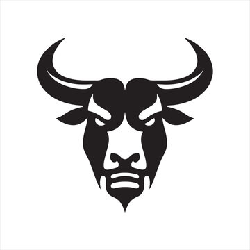 Harmonic Horns: Bull Face Silhouette Set Harmonizing the Grandeur and Melody of Bull's Horns - Bull Face Illustration - Ox Vector
