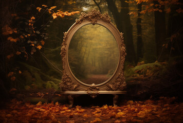 An old mirror in the woods - obrazy, fototapety, plakaty
