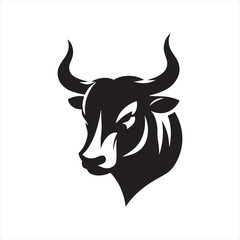 Horned Majesty: Bull Face Silhouette in an Elegant Display of Horned Grandeur - Bull Face Illustration - Ox Vector
