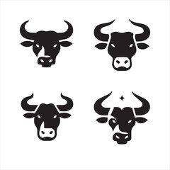 Serene Strength: Bull Face Silhouette Series Showcasing the Serene Yet Mighty Presence of Bulls - Bull Face Illustration - Ox Vector
