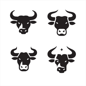 Serene Strength: Bull Face Silhouette Series Showcasing the Serene Yet Mighty Presence of Bulls - Bull Face Illustration - Ox Vector

