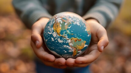 Hands holding a globe or map with focus on the Earth