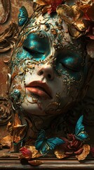 Carnival mask woman portrait. Vertical backgrund