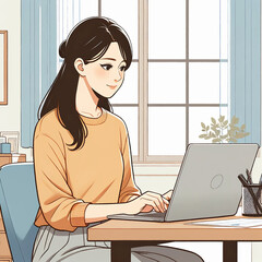 自宅オフィスにて在宅ワーク（SOHO）をする女性