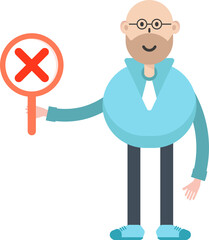 Bald man Character and Wrong Mark
