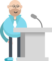 Bald man Character Speaking on Podium
