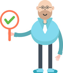 Bald man Character and Check Mark
