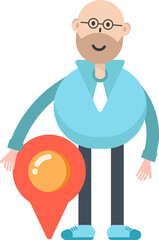 Bald man Character and Location Pin
