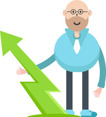 Bald man Character and Arrow Chart
