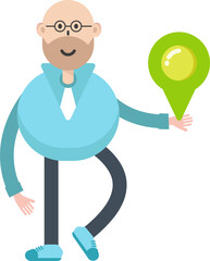Bald man Character Holding Map Pin
