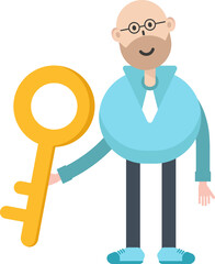 Bald man Character Holding Key
