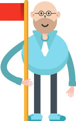 Bald man Character Holding Flag Pole
