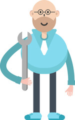 Bald man Character Holding Wrench
