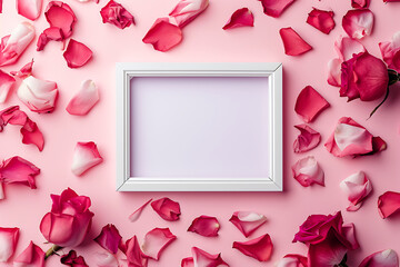Valentine's Day Frame with Rose Petals, Romantic Floral Background, Love-themed Photo Frame, Valentine's day concept, copyspace for text