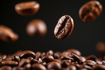Coffee beans falling, realistic, photography, cinematic still shot