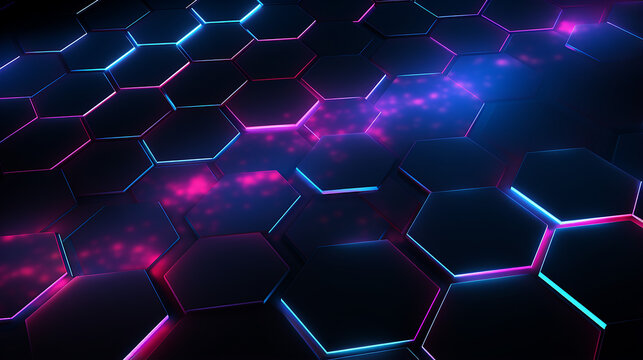 dark hexagon gaming abstract background pink and blue colored bright flashes