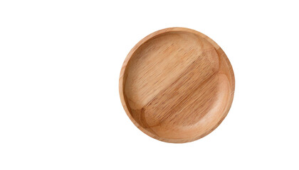 Round wooden plate isolated on transparent background. Top view.