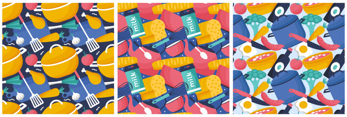 Set of Cooking Equipment Seamless Pattern Design Illustration in Flat Cartoon Template Hand Drawn