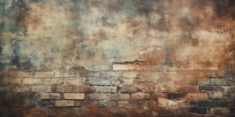 Rustic, dirty textured wallpaper with brick construction background. - obrazy, fototapety, plakaty