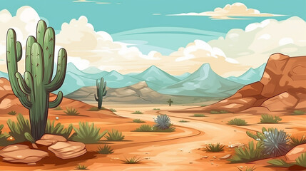 seamless background of landscape with desert and cactus for game scene