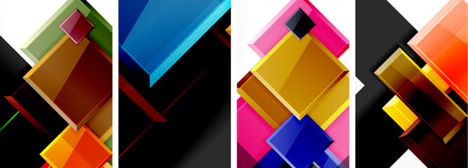 Color glass glossy square composition poster set for wallpaper, business card, cover, poster, banner, brochure, header, website