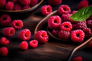 raspberries on wooden background
