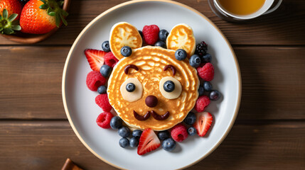 Creative pancake art with fruity cat face