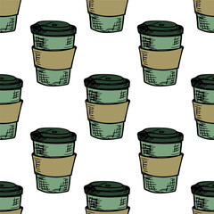 Seamless pattern with cute cup of tea or coffee doodle for decorative print, wrapping paper, greeting cards, wallpaper and fabric