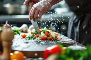 Сook cooking in the kitchen. Cooking classes. Kitchen background 