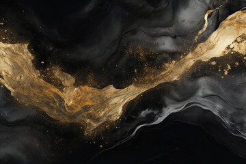 Cool and cool background material with gold and black Japanese pattern, Generative AI