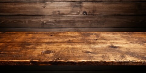Worn old wooden table with dark brown background.