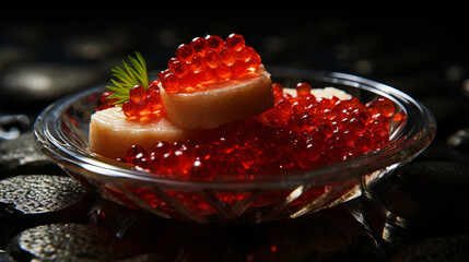 Delicious snack with red caviar - obrazy, fototapety, plakaty