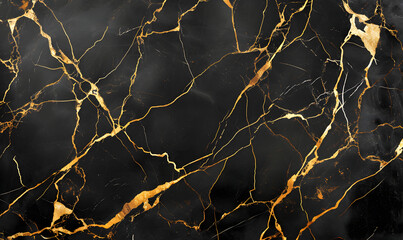 black marble with gold veins, Generative AI - obrazy, fototapety, plakaty