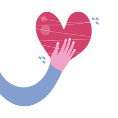 Hand holding heart isolated on white background. Valentine's Day, romance. Charity work, philanthropy, social assistance design element.Love and compassion concept.Vector illustration.