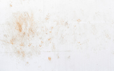 Dirty wall. Cat footprints or paw prints on white painted brick block wall. White wall texture background. Grunge and rough surface backdrop.