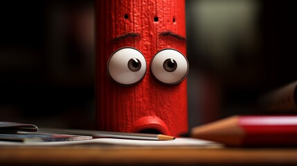 red pencil cartoon with big eyes