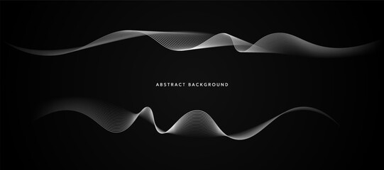 Black abstract background with white curves - obrazy, fototapety, plakaty