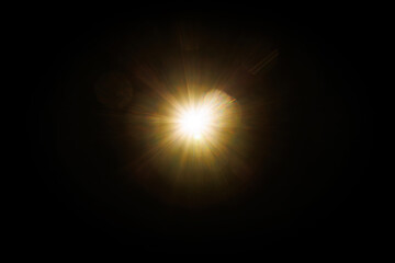 Easy to add lens flare effects for overlay designs or screen blending mode to make high-quality images. Abstract sun burst, digital flare, iridescent glare over black background.